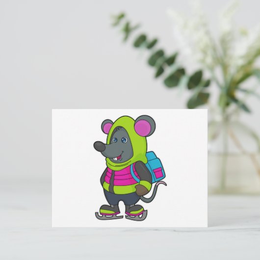 Mouse at Ice Skaten mit Ice Skate & Backpack.pn Postkarte (Stehend Vorderseite)