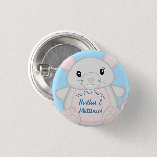 Mouse Baby Shower Blue Button (Vorne & Hinten)