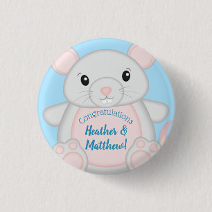 Mouse Baby Shower Blue Button