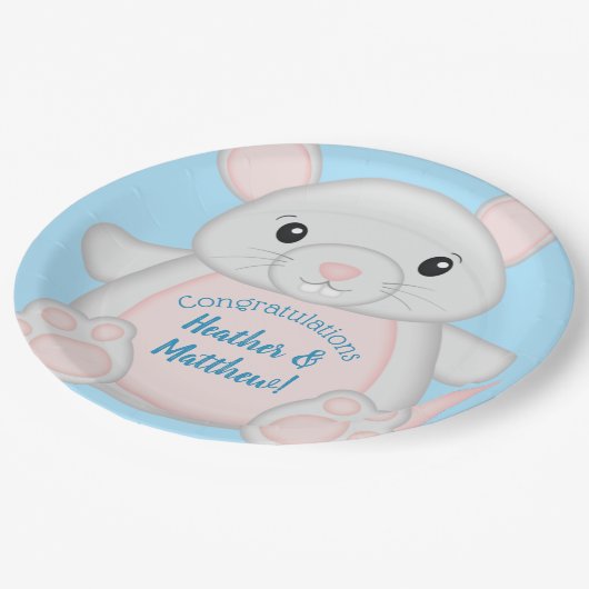 Mouse Baby Shower Blue Pappteller (Schrägansicht)