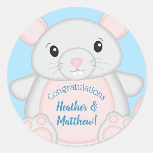 Mouse Baby Shower Blue Runder Aufkleber (Vorderseite)
