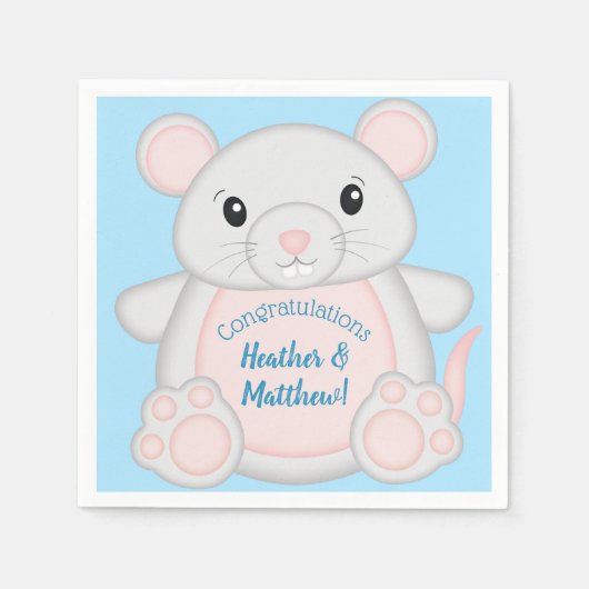 Mouse Baby Shower Blue Serviette (Vorderseite)