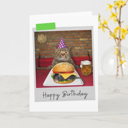 Mouse Burger Cat Funny Birthday Card Karte (Gelbe Blume)