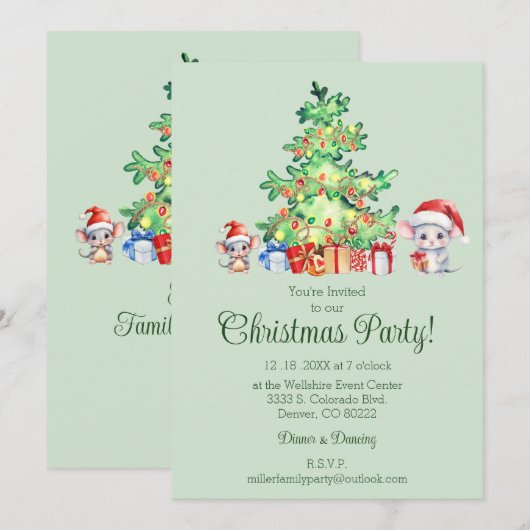 Mouse Christmas Party Einladung (Vorne/Hinten)