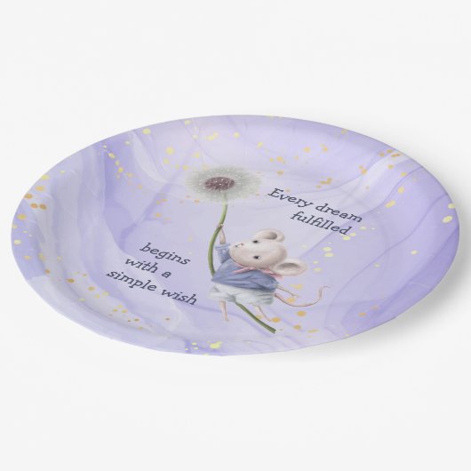 Mouse Dandelion Jeden Traum Einfache Wünsche Pappteller (Schrägansicht)
