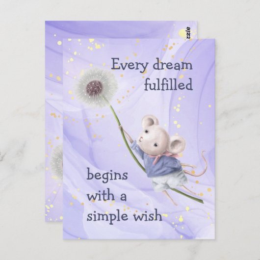 Mouse Dandelion Jeden Traum Einfache Wünsche Postkarte (Vorne/Hinten)