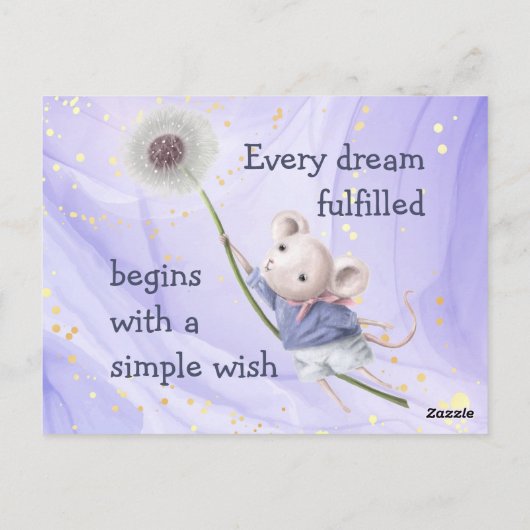 Mouse Dandelion Jeden Traum Einfache Wünsche Postkarte (Rückseite)