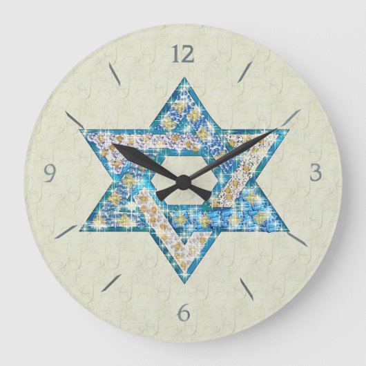 Mouse Drawn Gem Decorated Star Of David Große Wanduhr (Vorderseite)