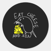 Mouse Eat Cheese And Sin Funny Cheese Lover  Runder Aufkleber (Vorderseite)