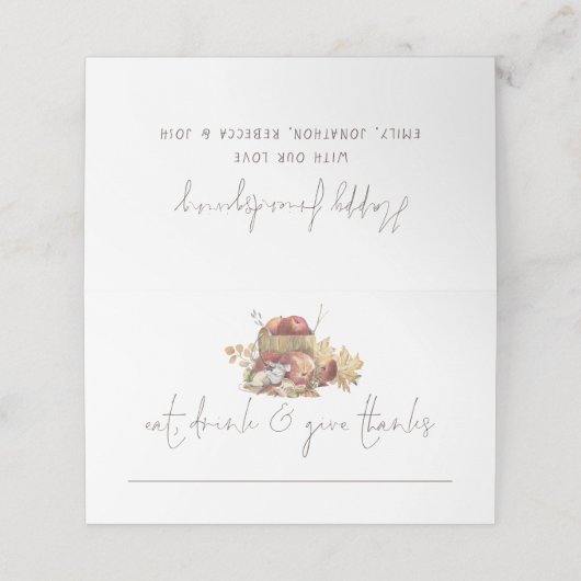 Mouse Eat Drink geben Namen glücklich Friendsgivin Platzkarte (Außenseite Aufgefaltet)