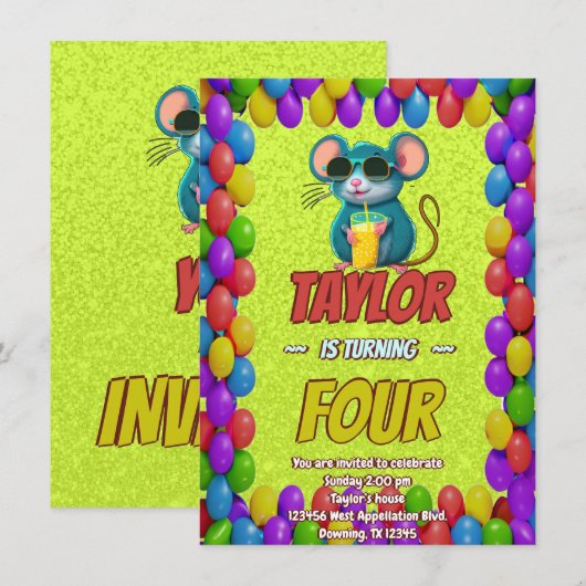 Mouse Einzigartiger Personalisierter Geburtstag Ei Einladung (Vorne/Hinten)