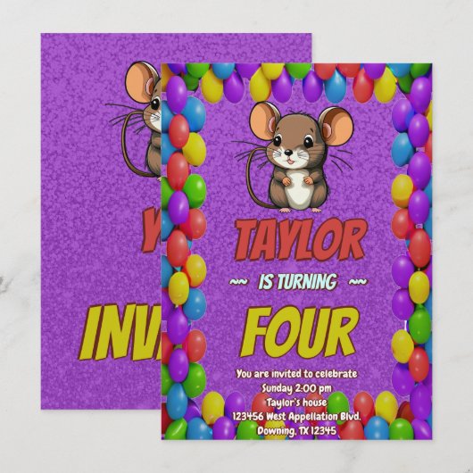 Mouse Einzigartiger Personalisierter Geburtstag Ei Einladung (Vorne/Hinten)