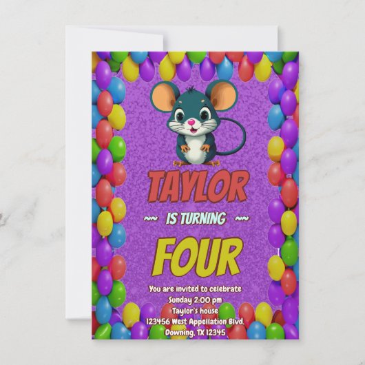 Mouse Einzigartiger Personalisierter Geburtstag Ei Einladung (Vorderseite)