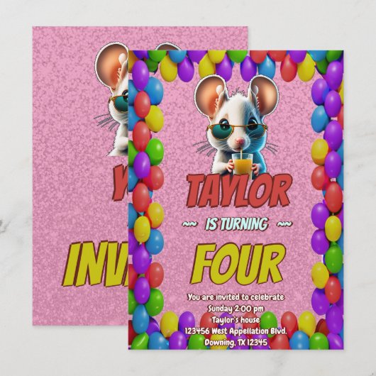 Mouse Einzigartiger Personalisierter Geburtstag Ei Einladung (Vorne/Hinten)