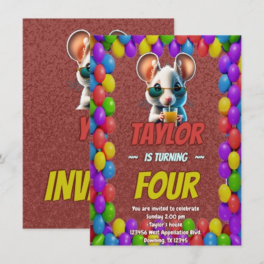 Mouse Einzigartiger Personalisierter Geburtstag Ei Einladung (Vorne/Hinten)