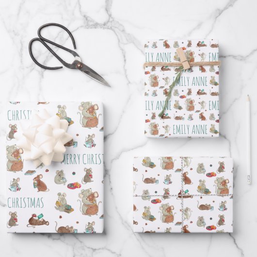 Mouse Family Weihnachten Geschenkpapier Set (Vorderseite)