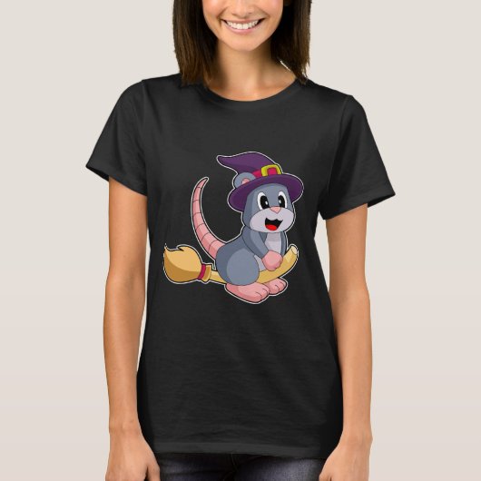 Mouse Halloween Witch Broom T-Shirt (Vorderseite)