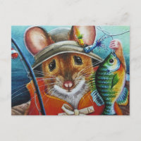 Mouse Hat Vest Fishing for Bluegill Wasserfarbe Ar