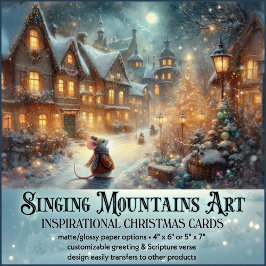 Mouse In Rustic Winter Village Christian Christmas Feiertagskarte