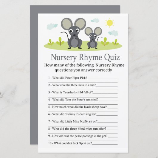 Mouse Kinderzimmer Rhyme Quiz Kinderduschspiel (Vorne/Hinten)