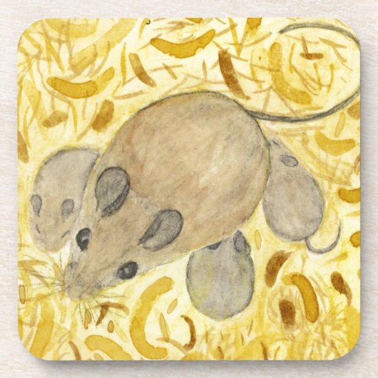 Mouse Nest Watercolor Getränkeuntersetzer (Vorderseite)