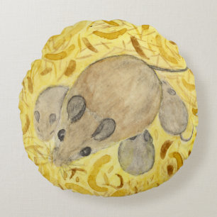 Mouse Nest Watercolor Rundes Kissen