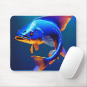 Mouse Pad | Blue Fish Logo Design | Minimalist Oce Mousepad (Mit Mouse)