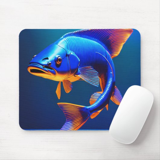 Mouse Pad | Blue Fish Logo Design | Minimalist Oce Mousepad (Mit Mouse)