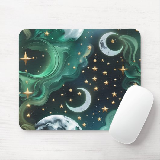 Mouse Pad - Emerald Green Celestial Moon Mousepad (Mit Mouse)