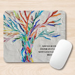 Mouse-Pad für Motivierend Zitate Mousepad<br><div class="desc">Dieses dekorative Mauspad verfügt über einen Mosaikbaum in Regenbogenfarben und Platz für Ihr beliebtes inspirierendes Zitat. Verwenden Sie die Option Weitere anpassen, um die Textgröße, den Stil oder die Farbe zu ändern, wenn Sie möchten. Weil wir unsere eigenen Kunstwerke erstellen, werden Sie dieses exakte Bild von anderen Designern nicht finden....</div>