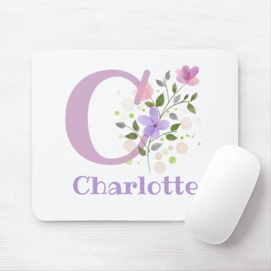 Mouse Pad Initial Plus Name & Blume Design Mousepad (Mit Mouse)