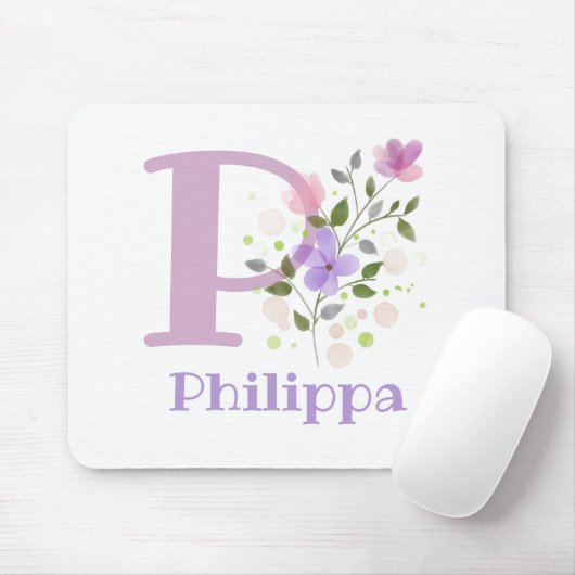Mouse Pad Initial Plus Name & Blume Design Mousepad (Mit Mouse)