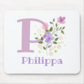 Mouse Pad Initial Plus Name & Blume Design Mousepad (Vorne)