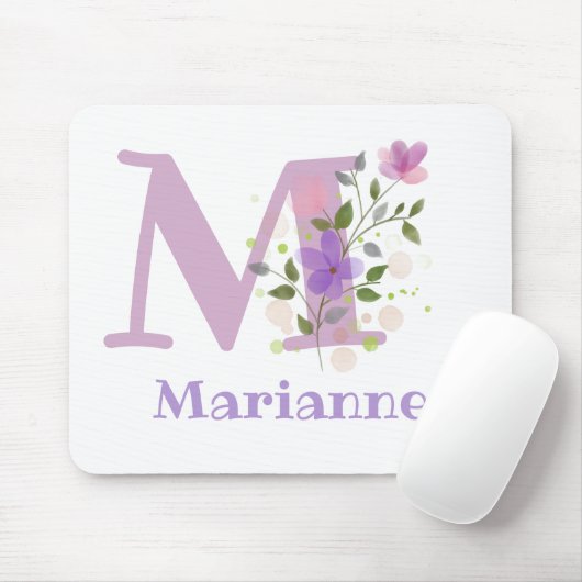 Mouse Pad Initial Plus Name & Blume Design Mousepad (Mit Mouse)