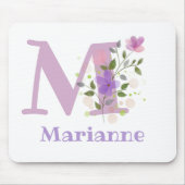 Mouse Pad Initial Plus Name & Blume Design Mousepad (Vorne)