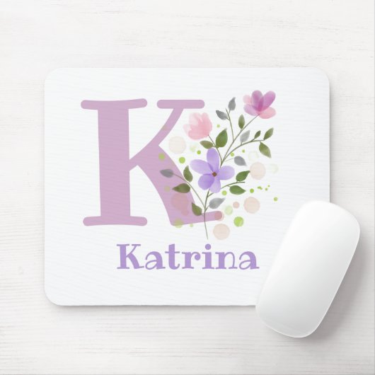 Mouse Pad Initial Plus Name & Blume Design Mousepad (Mit Mouse)