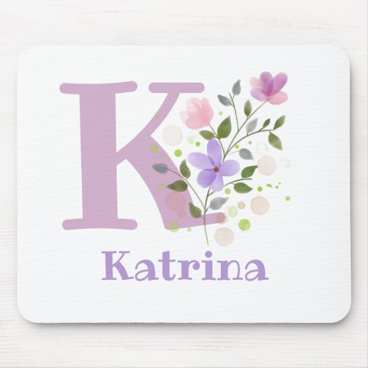 Mouse Pad Initial Plus Name & Blume Design Mousepad (Vorne)