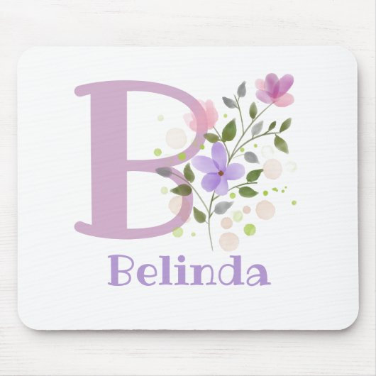 Mouse Pad Initial Plus Name & Blume Design Mousepad (Vorne)