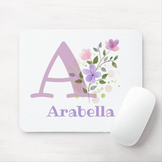 Mouse Pad Initial Plus Name & Blume Design Mousepad (Mit Mouse)