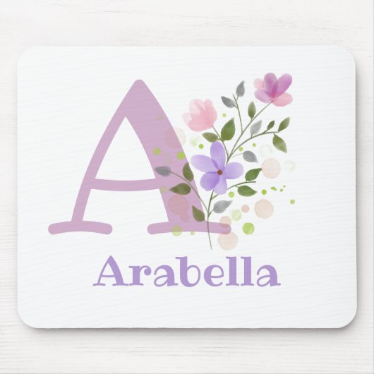 Mouse Pad Initial Plus Name & Blume Design Mousepad (Vorne)