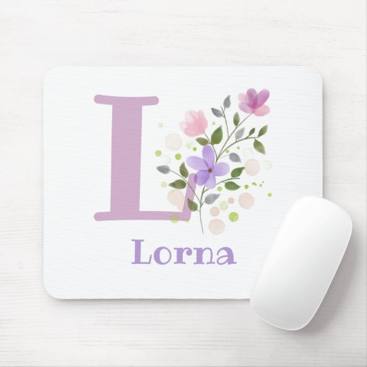 Mouse Pad Initial Plus Name & Blume Design Mousepad (Mit Mouse)