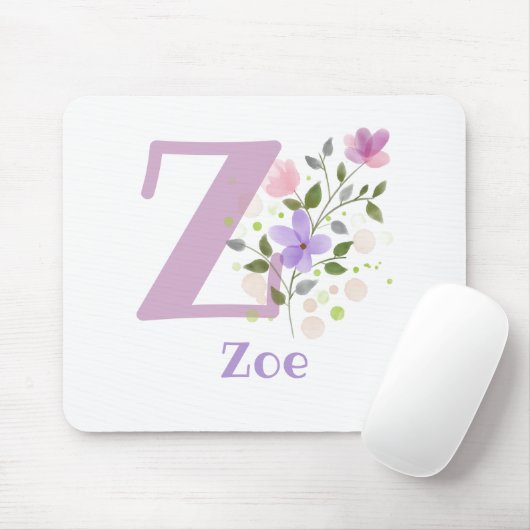 Mouse Pad Initial Plus Name & Blume Design Mousepad (Mit Mouse)