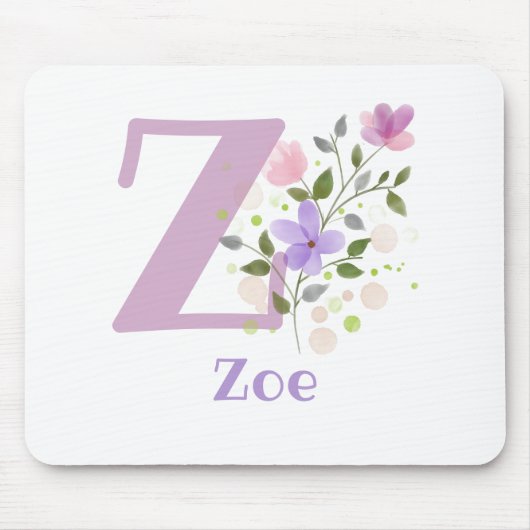 Mouse Pad Initial Plus Name & Blume Design Mousepad (Vorne)