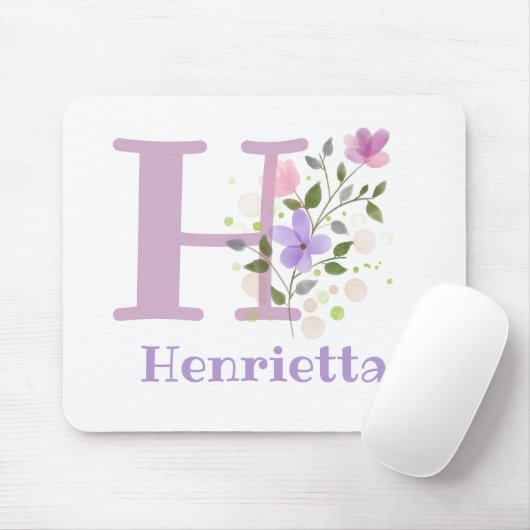 Mouse Pad Initial Plus Name & Blume Design Mousepad (Mit Mouse)