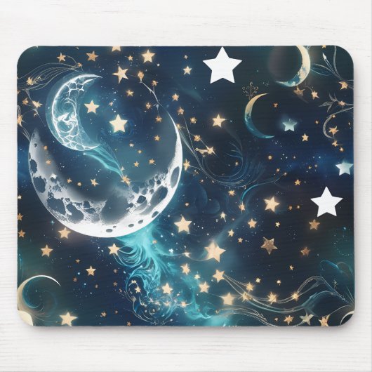Mouse Pad - Luxury Icy Blue Celestial Moon Phases Mousepad (Vorne)