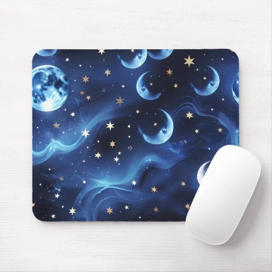 Mouse Pad – Luxury Sapphire Blue Celestial Moon Mousepad (Mit Mouse)