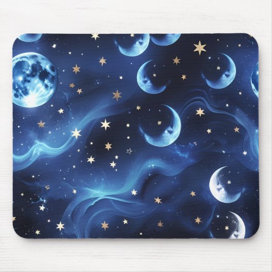 Mouse Pad – Luxury Sapphire Blue Celestial Moon Mousepad (Vorne)