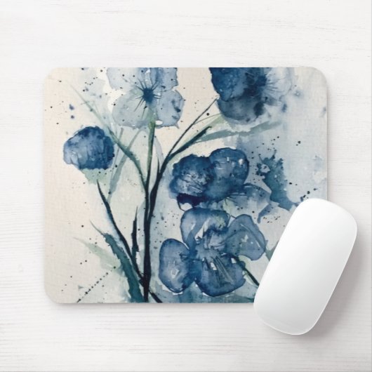 Mouse Pad mit blauen Blumengemälden Mousepad (Mit Mouse)