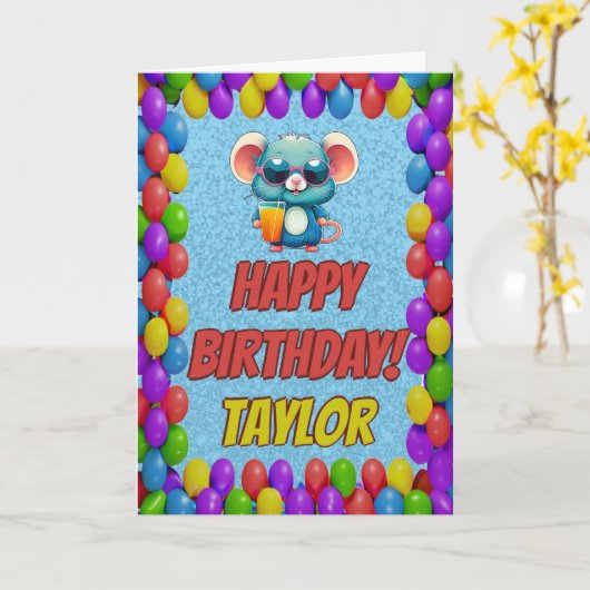 Mouse Personalisiert Fun Grußkarte Geburtstag Karte (Gelbe Blume)