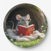 Mouse Reading a Red Book On a Blanket Pappteller (Vorderseite)